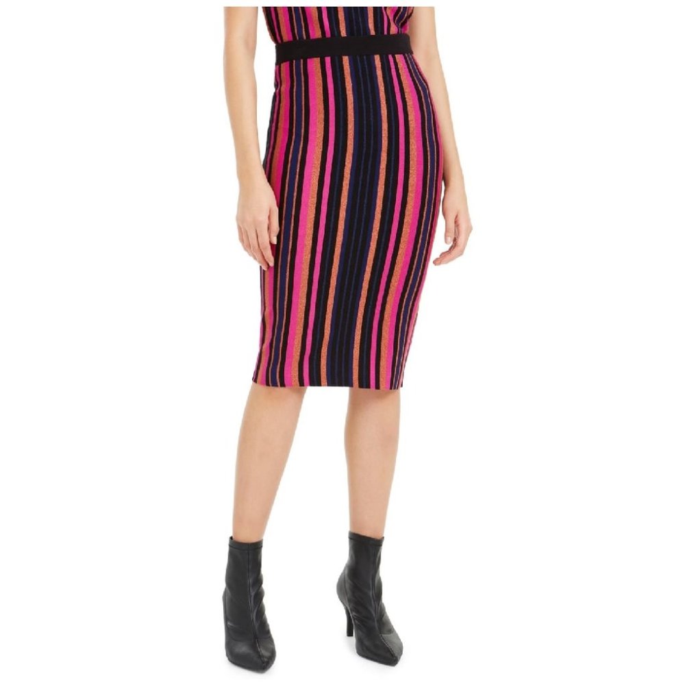 💥 Bar III Metallic Striped Pencil Skirt